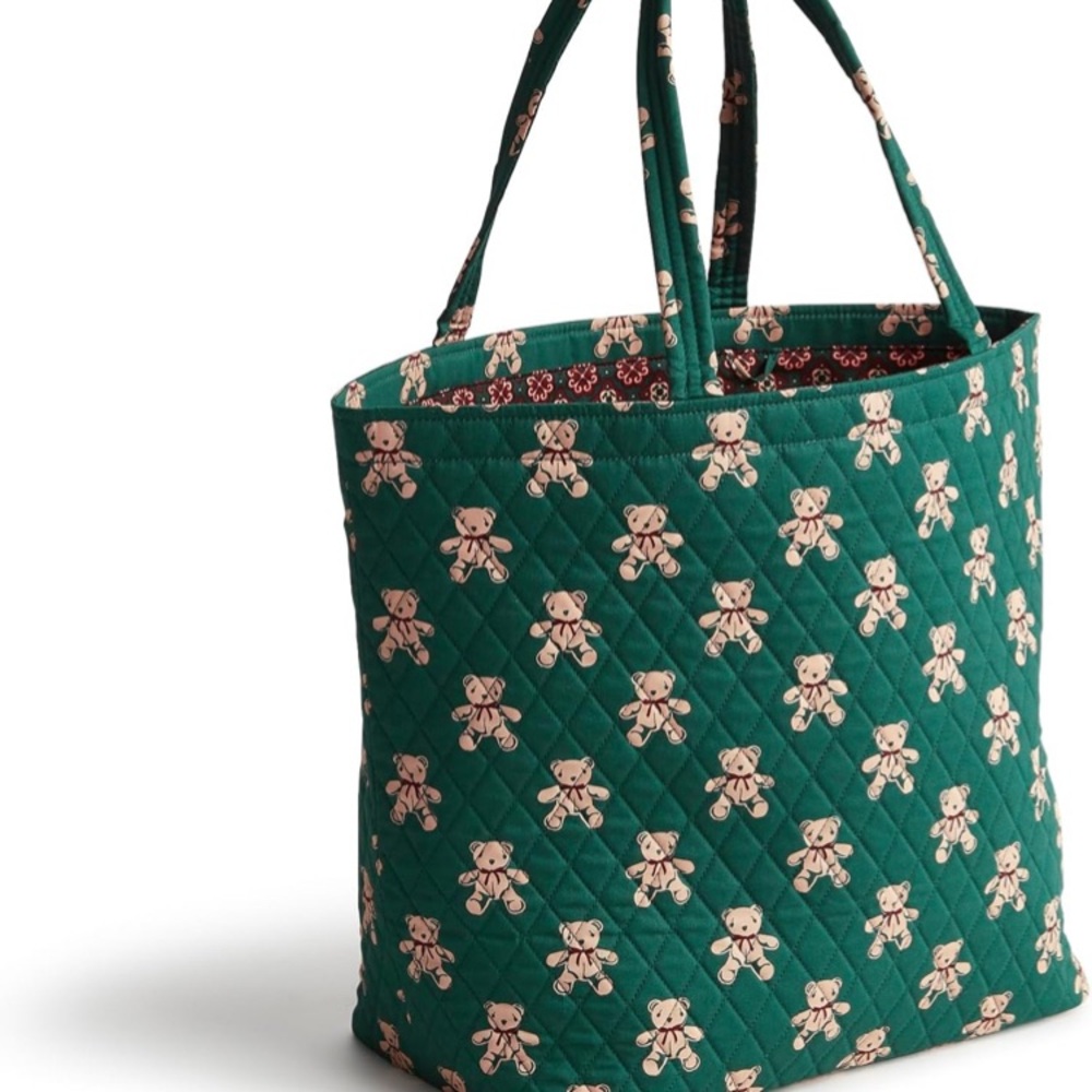 NWT Set Vera Bradley Green Teddy Bear Tote Bag. And mini crossbody bag. - Picture 2 of 11
